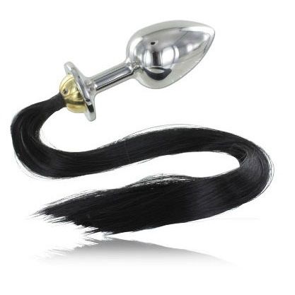 Plug anal en acier poli avec cristal et queue noire — METAL HARD
