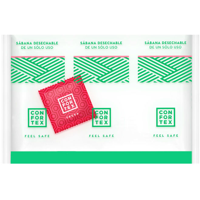 Set draps hygiéniques jetables avec préservatif fraise — CONFORTEX
