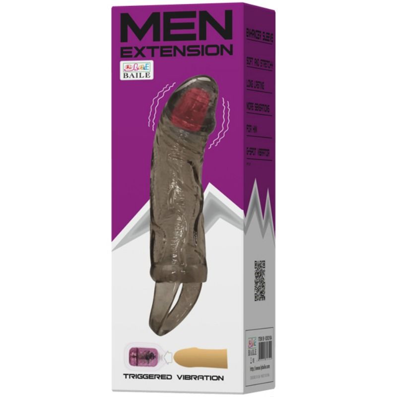 Guaina di estensione peniena con vibrazione e cinghia per testicoli — BAILE FOR HIM