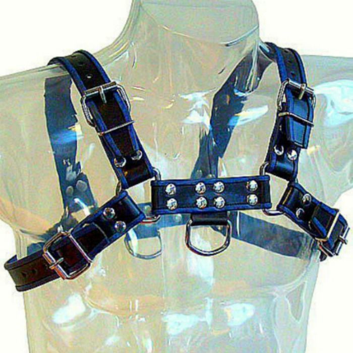 Arnês Peitoral Bulldog em Couro Azul e Preto — LEATHER BODY
