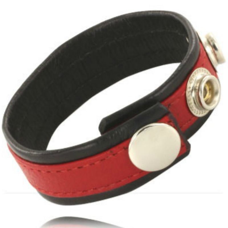 Sangle pénienne en cuir réglable rouge et noir — LEATHER BODY