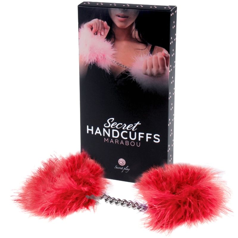 Menottes en chaîne et plumes marabout rouges — SECRETPLAY 100% FETISH