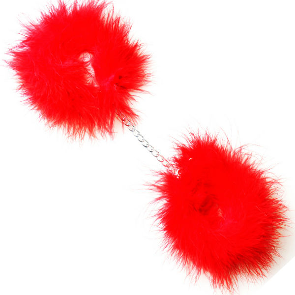 Menottes en chaîne et plumes marabout rouges — SECRETPLAY 100% FETISH