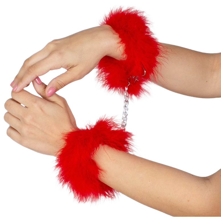 Menottes en chaîne et plumes marabout rouges — SECRETPLAY 100% FETISH