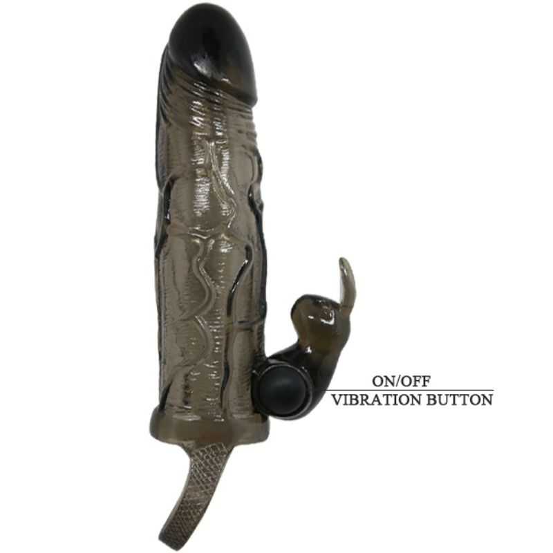 Couvre-pénis réaliste avec lapin vibrant noir — BAILE FOR HIM