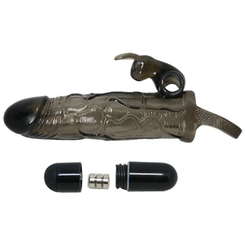 Couvre-pénis réaliste avec lapin vibrant noir — BAILE FOR HIM