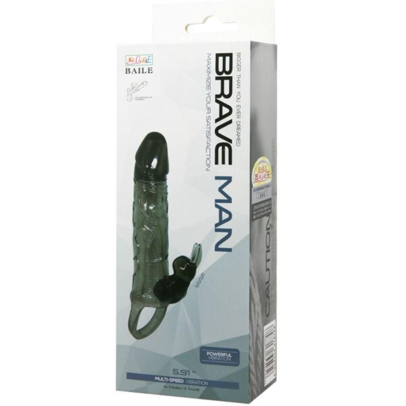 Couvre-pénis réaliste avec lapin vibrant noir — BAILE FOR HIM