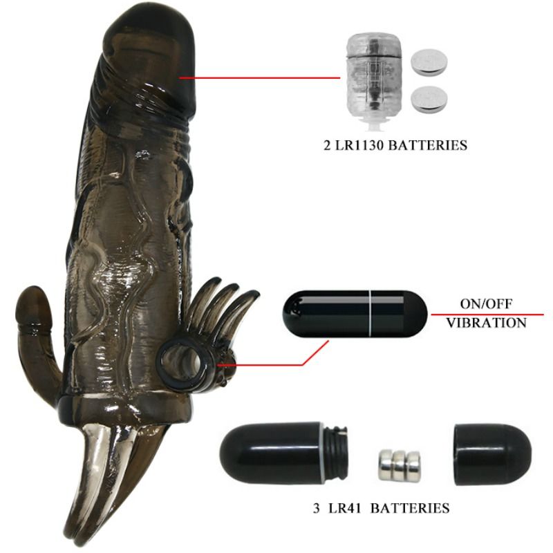 Couvre-pénis réaliste avec stimulation clitoris et anal double bullet — BAILE FOR HIM