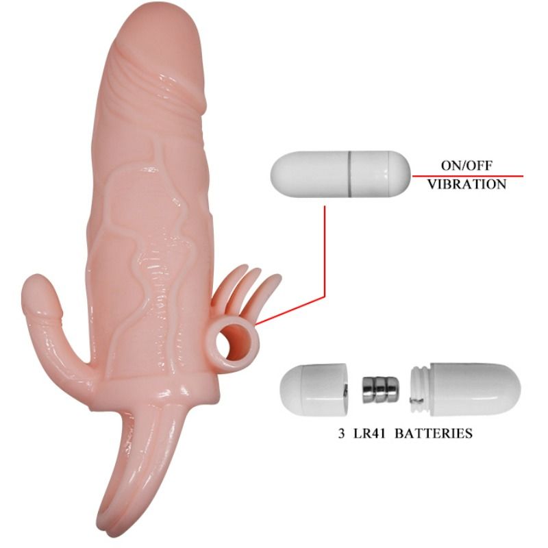 Couvre-pénis vibrant avec stimulateur clitoridien et anal — BAILE FOR HIM