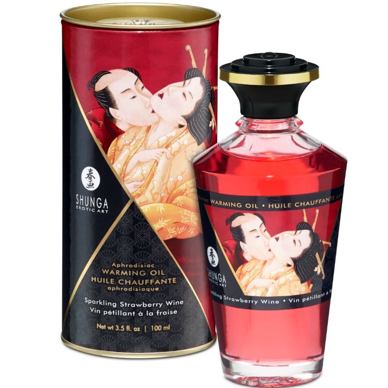 Huile de massage effet chaleur fraises et cava — SHUNGA OILS