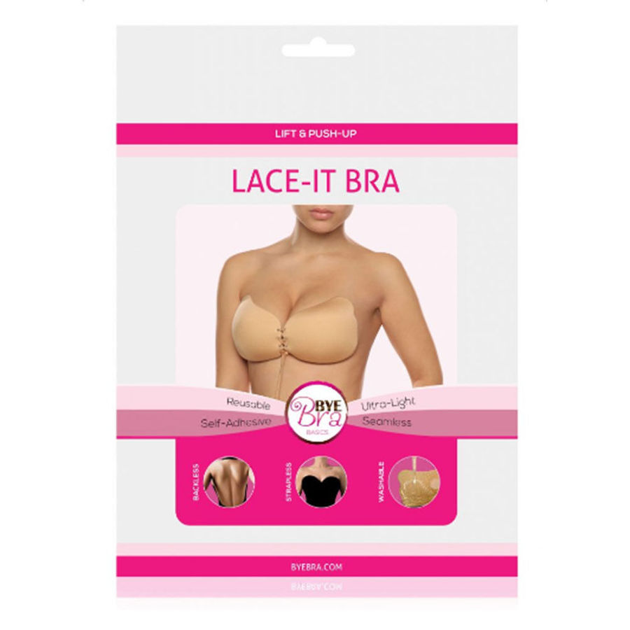 Soutien-gorge dentelle adhésif push-up beige bonnet D — BYE BRA - BRAS