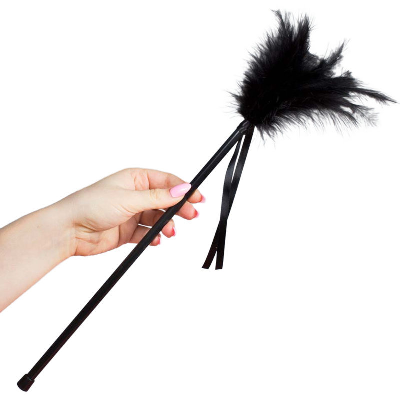 Panache de caresses en plumes noires 40 cm — SECRETPLAY 100% FETISH