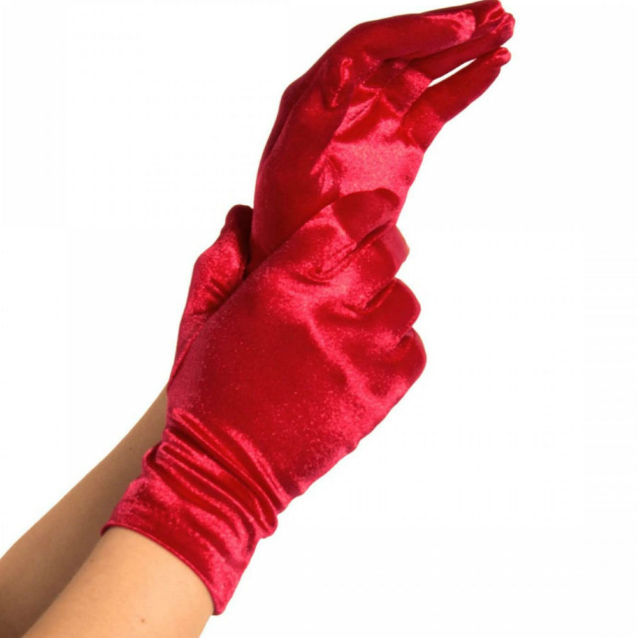 Gants satin rouge courts et extensibles — LEG AVENUE ACCESSORIES