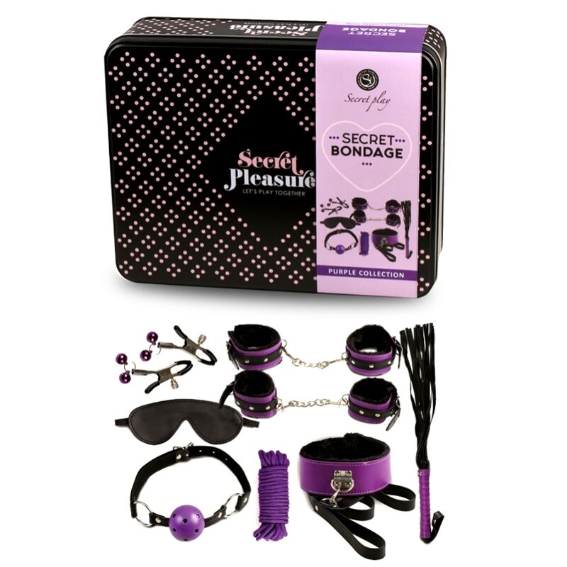 Kit BDSM 8 pièces cuir noir et violet — SECRETPLAY 100% FETISH