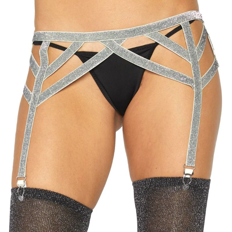 Porte-jarretelles élastique lurex argent — LEG AVENUE ACCESSORIES