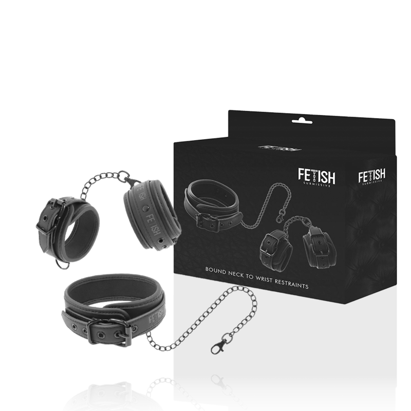 Ensemble collier et menottes en cuir végan doublé noprène — FETISH SUBMISSIVE BONDAGE