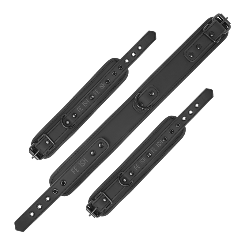 Ensemble collier et menottes en cuir végan doublé noprène — FETISH SUBMISSIVE BONDAGE