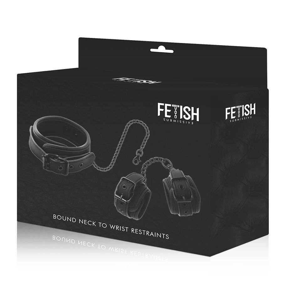 Ensemble collier et menottes en cuir végan doublé noprène — FETISH SUBMISSIVE BONDAGE
