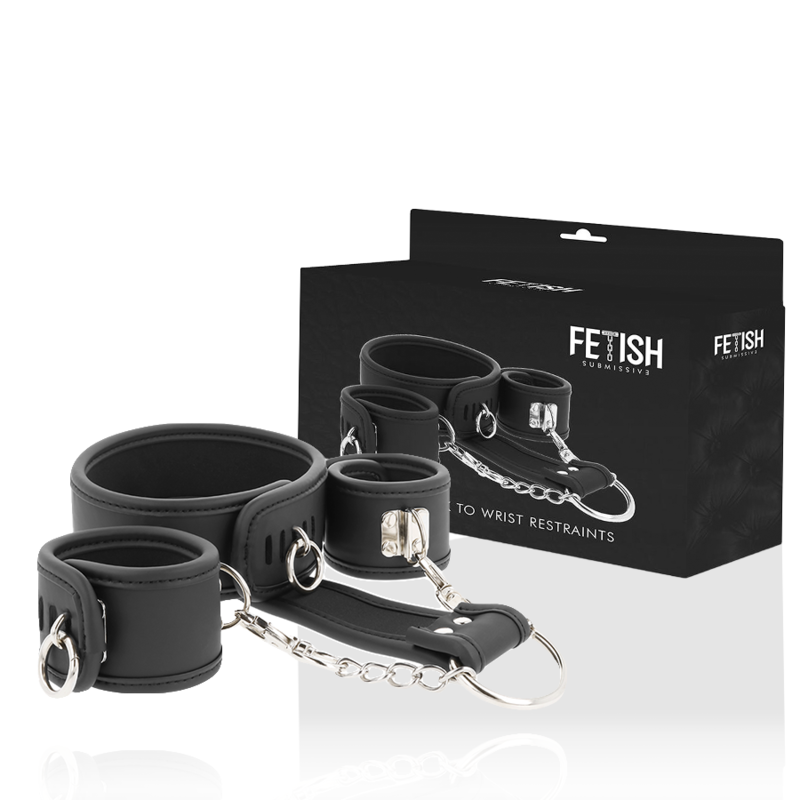 Set collare e manette in pelle vegana con fodera in neoprene — FETISH SUBMISSIVE BONDAGE