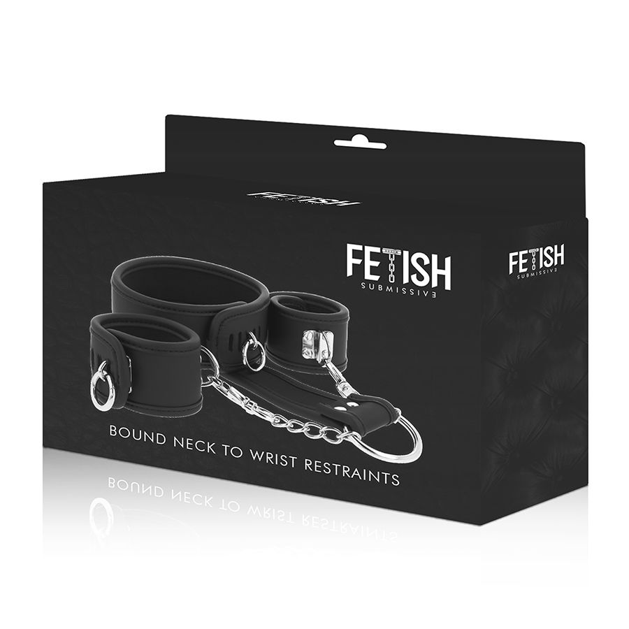 Set collare e manette in pelle vegana con fodera in neoprene — FETISH SUBMISSIVE BONDAGE