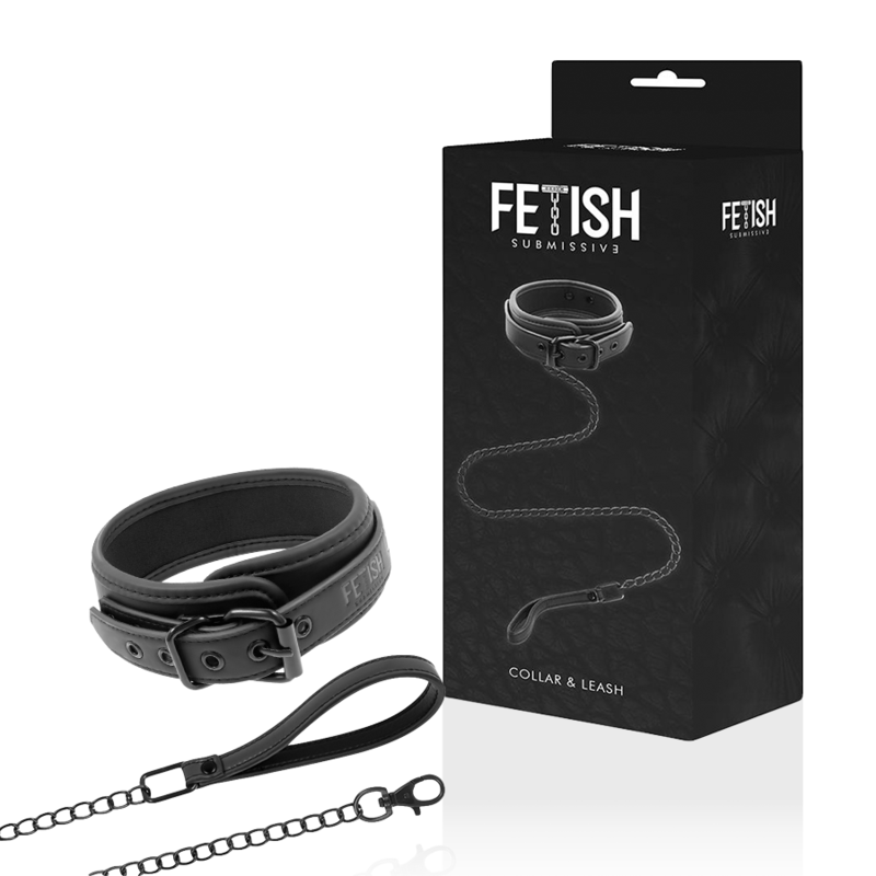 Collier de soumission avec chaîne métal et doublure néoprène — FETISH SUBMISSIVE BONDAGE