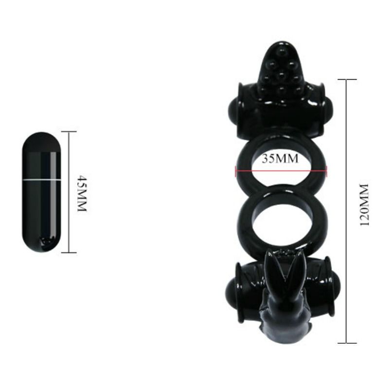 Anneau vibrant double avec lapin stimulateur — BAILE FOR HIM