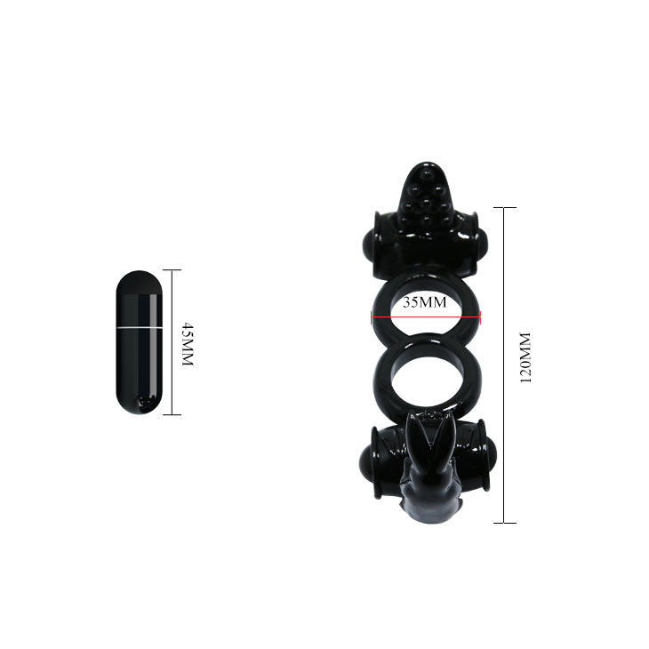 Anneau vibrant double avec lapin stimulateur — BAILE FOR HIM
