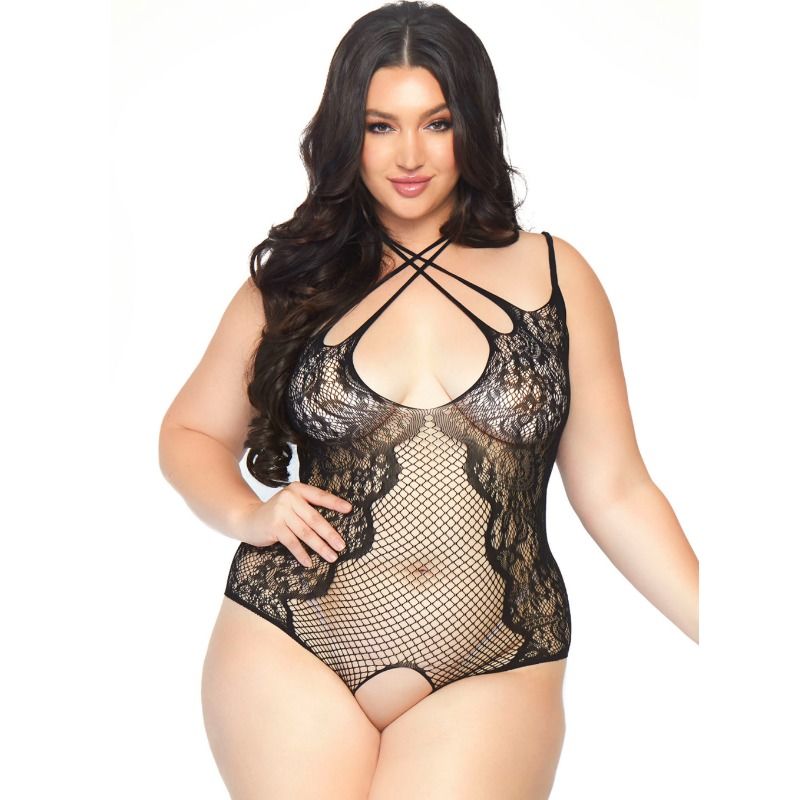 Teddy ouvert en filet et dentelle sans entrejambe — LEG AVENUE TEDDIES