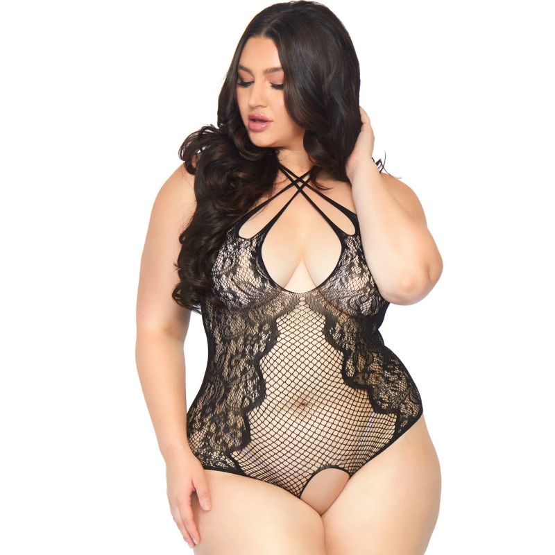 Teddy ouvert en filet et dentelle sans entrejambe — LEG AVENUE TEDDIES