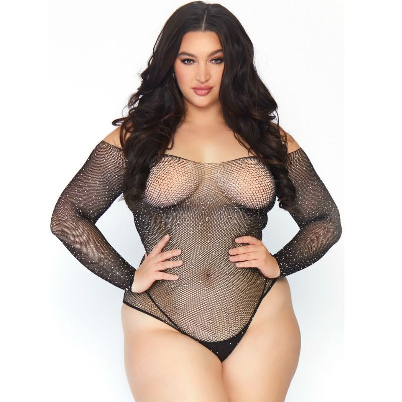 Body en résille cristallisée manches longues — LEG AVENUE BODYSTOCKINGS