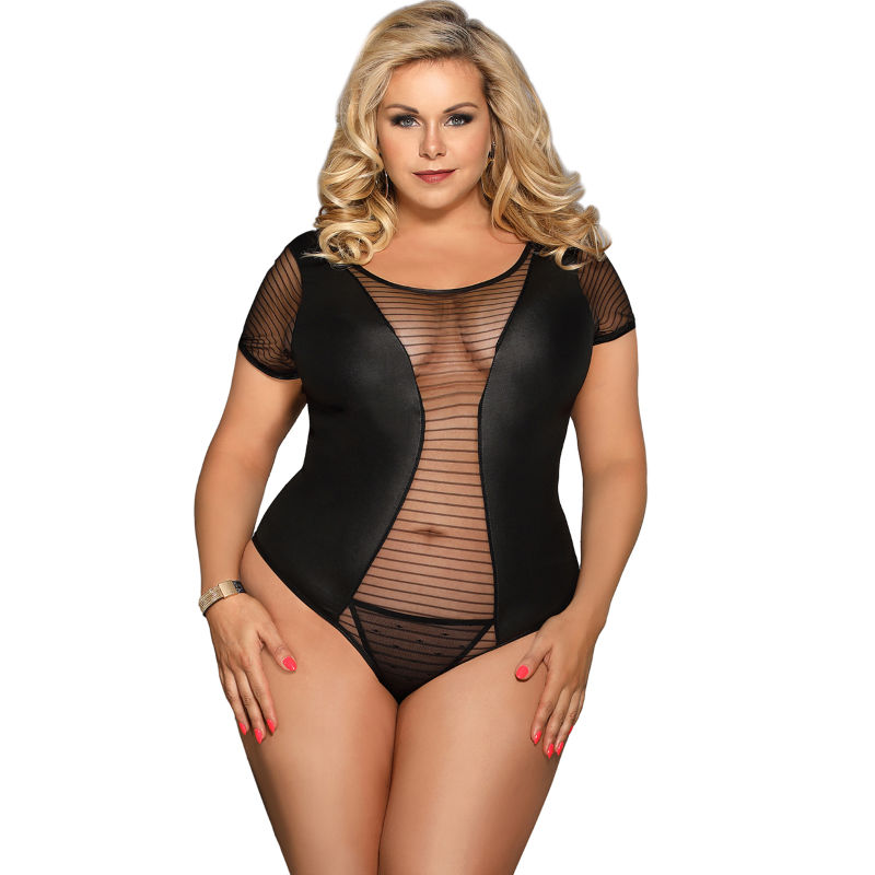 Teddy fétiche manches courtes transparent et dentelle — SUBBLIME QUEEN PLUS SIZE