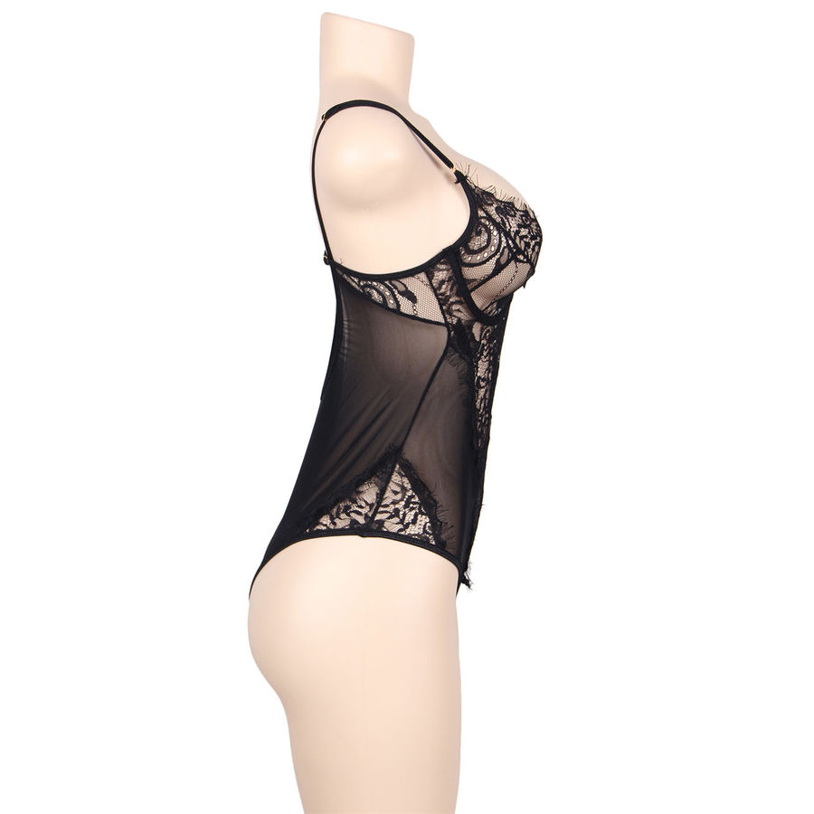 Teddy dentelle florale noire avec franges — SUBBLIME QUEEN PLUS SIZE