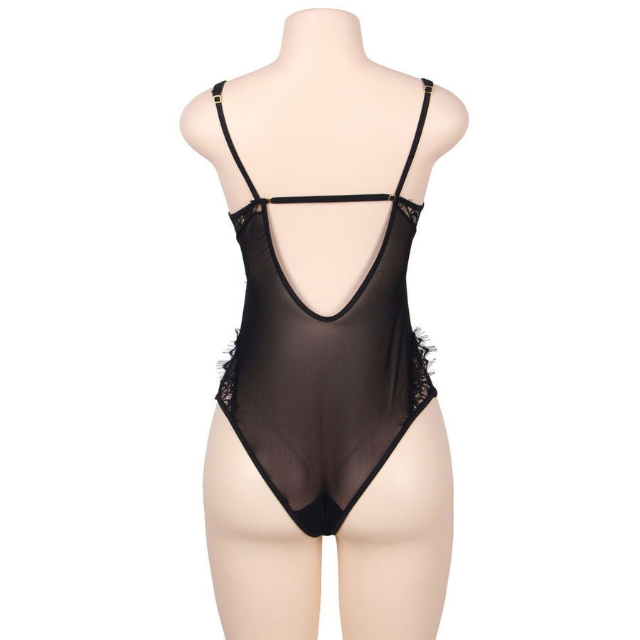 Teddy dentelle florale noire avec franges — SUBBLIME QUEEN PLUS SIZE
