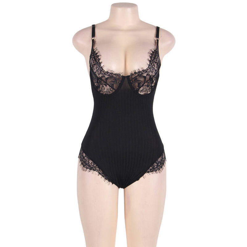 Teddy transparent à franges noires — SUBBLIME QUEEN PLUS SIZE