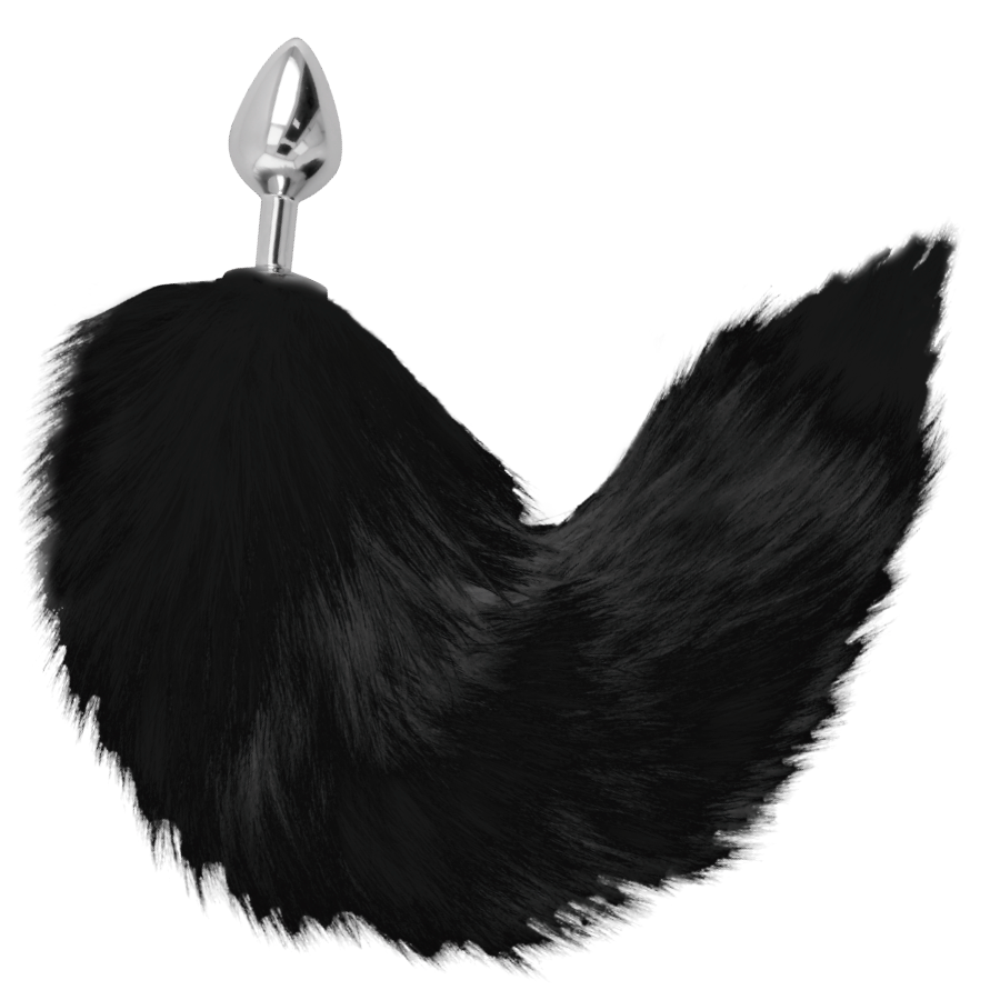 Plug anal argenté avec queue noire 8 cm — DARKNESS ANAL