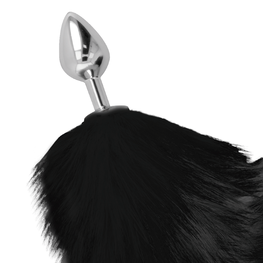 Plug anal argenté avec queue noire 8 cm — DARKNESS ANAL
