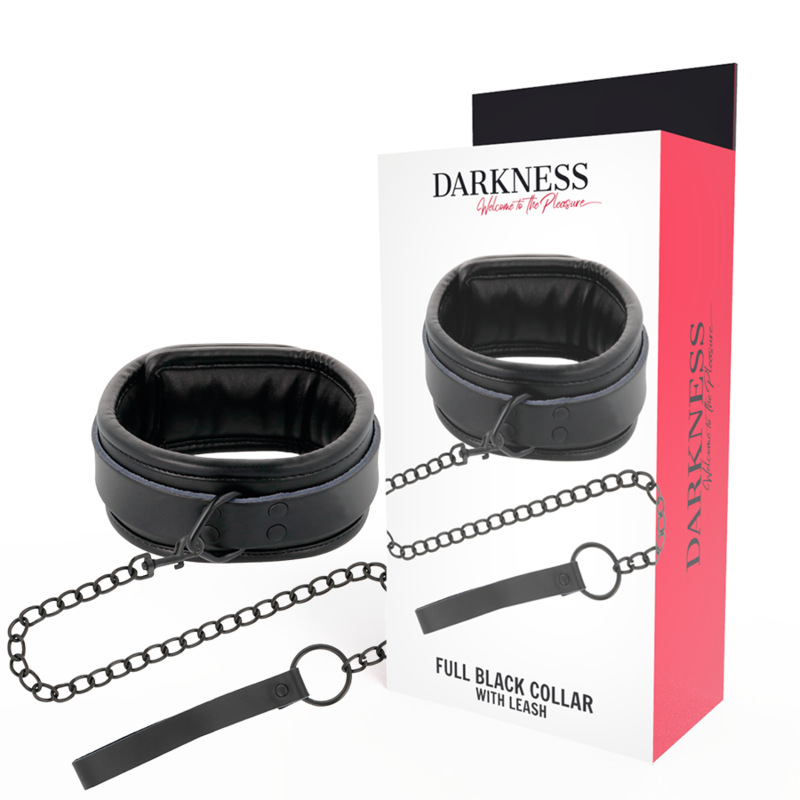 Collier de posture noir avec laisse à chaîne — DARKNESS BONDAGE