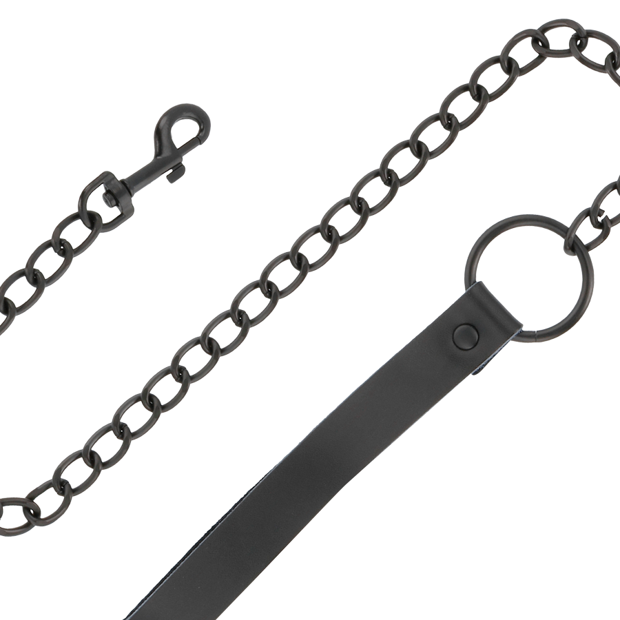 Collier de posture noir avec laisse à chaîne — DARKNESS BONDAGE