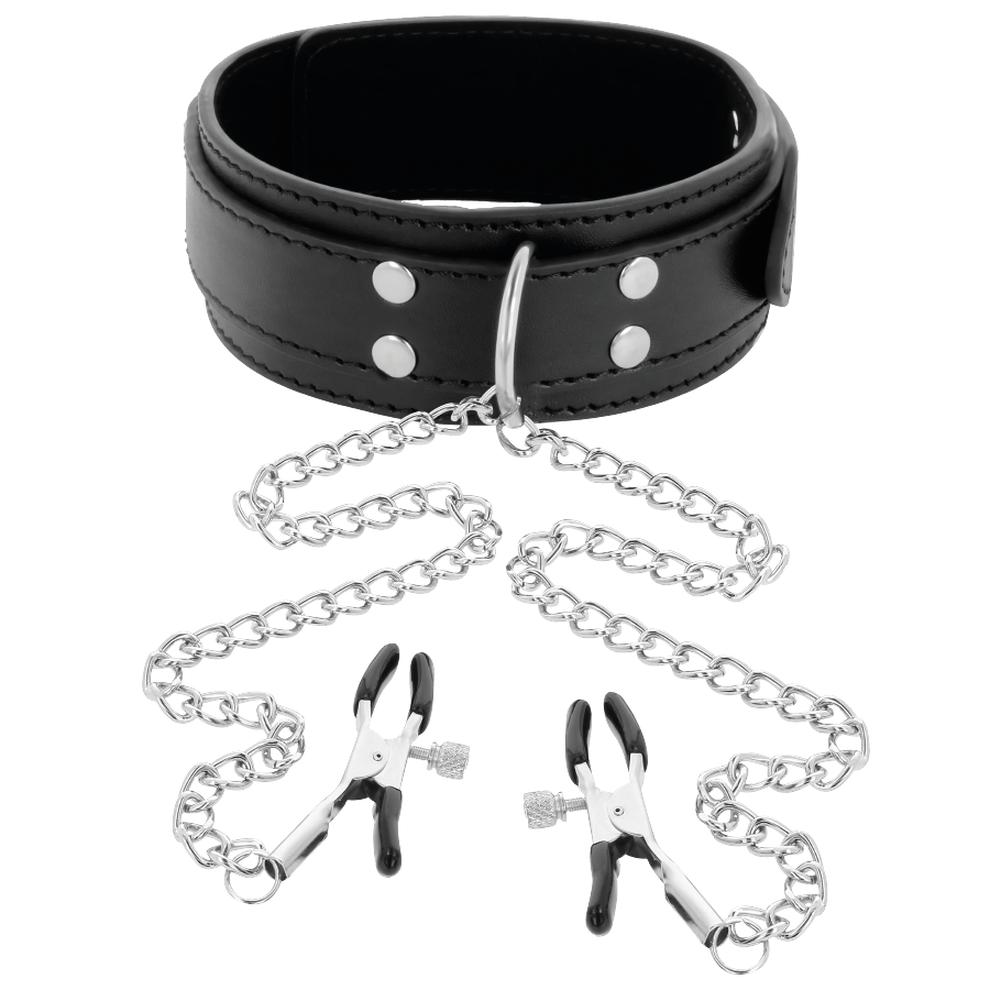 Collier de bondage glamour avec pinces à tétons réglables — DARKNESS BONDAGE