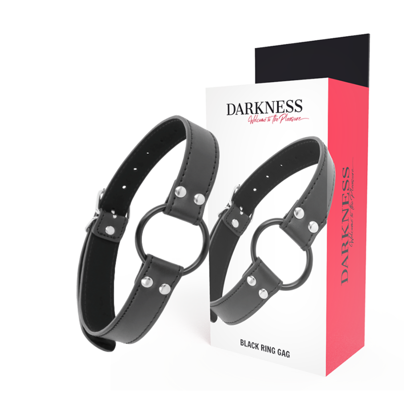 Bâillon à anneau de 3,6 cm avec lanières en cuir — DARKNESS BONDAGE