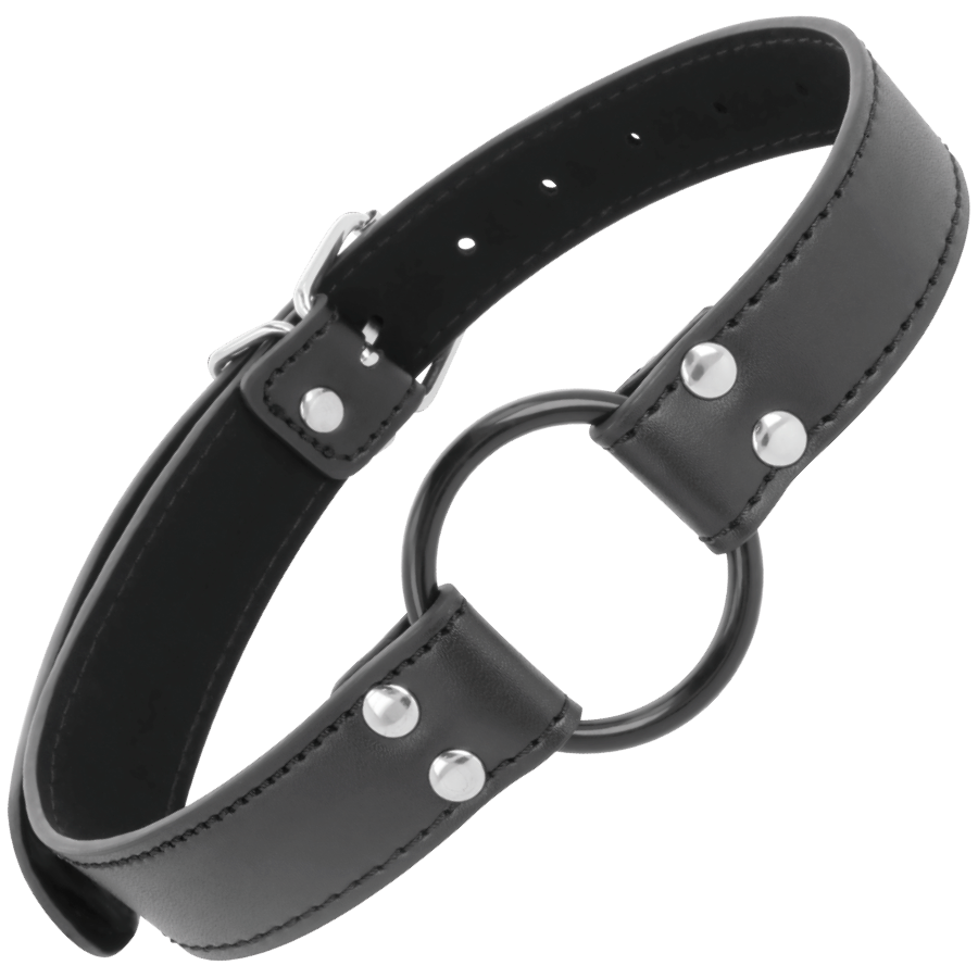 Bâillon à anneau de 3,6 cm avec lanières en cuir — DARKNESS BONDAGE