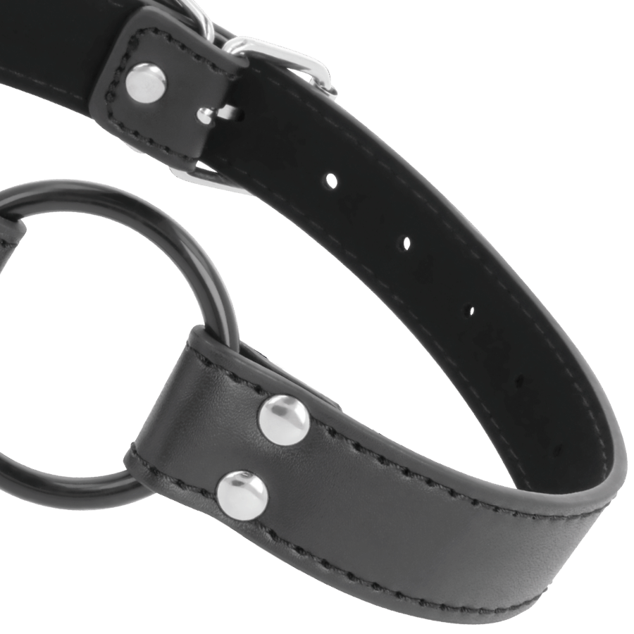 Bâillon à anneau de 3,6 cm avec lanières en cuir — DARKNESS BONDAGE