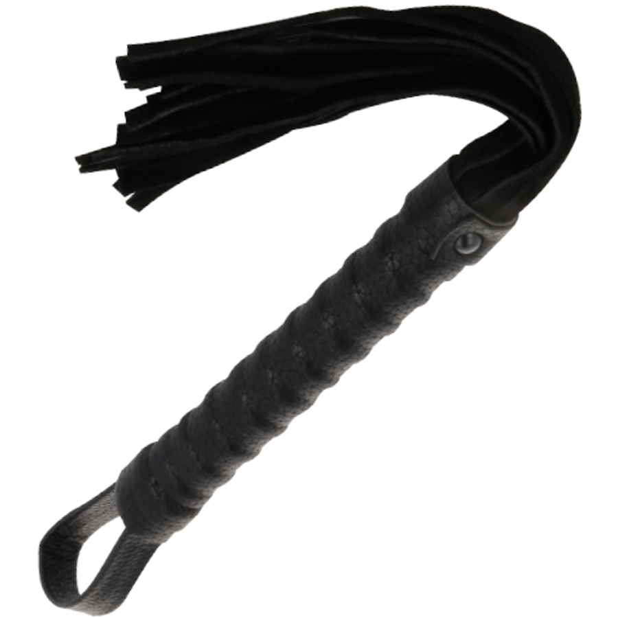 Fouet de bondage noir manche cuir — DARKNESS SENSATIONS