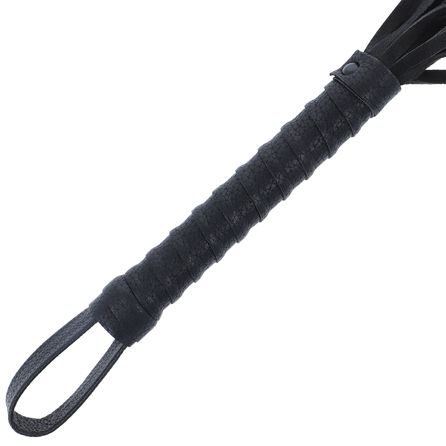 Fouet de bondage noir manche cuir — DARKNESS SENSATIONS