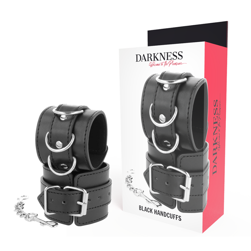 Menottes noires ajustables en cuir PVC — DARKNESS BONDAGE