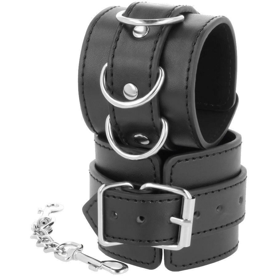 Menottes noires ajustables en cuir PVC — DARKNESS BONDAGE