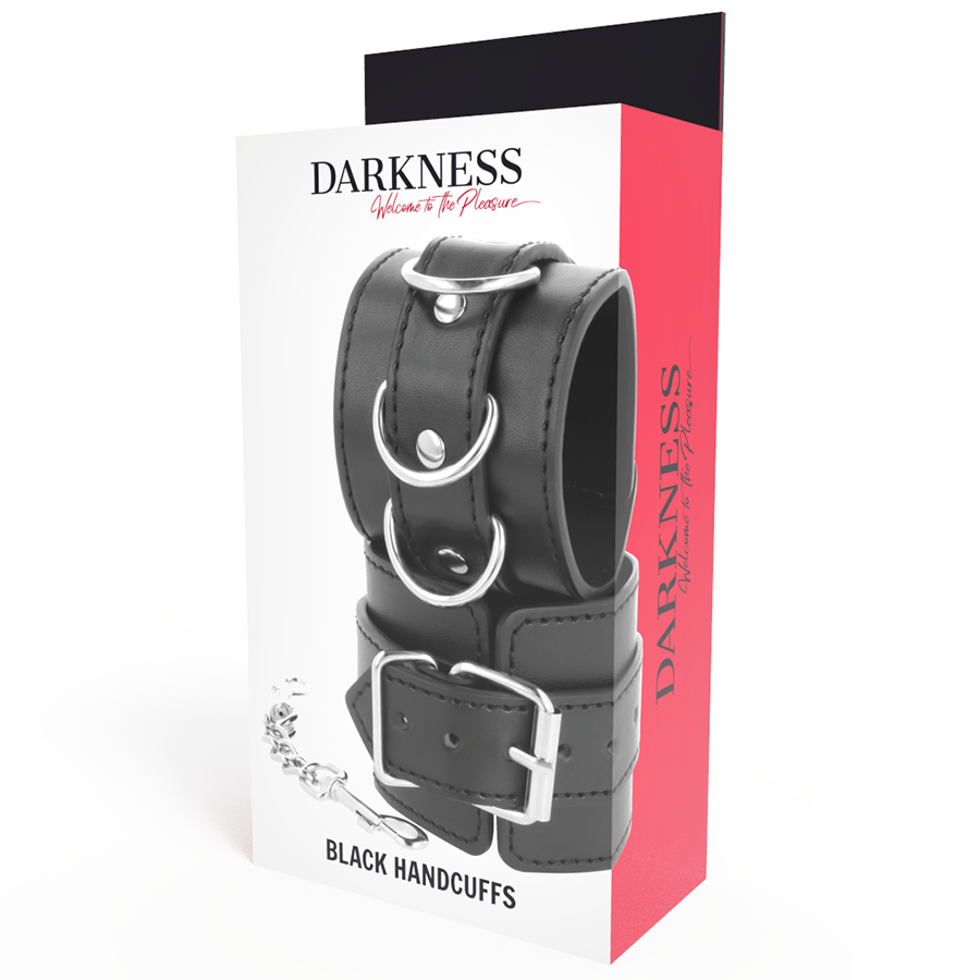 Menottes noires ajustables en cuir PVC — DARKNESS BONDAGE