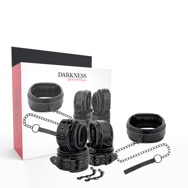 Kit menottes et collier en cuir noir — DARKNESS