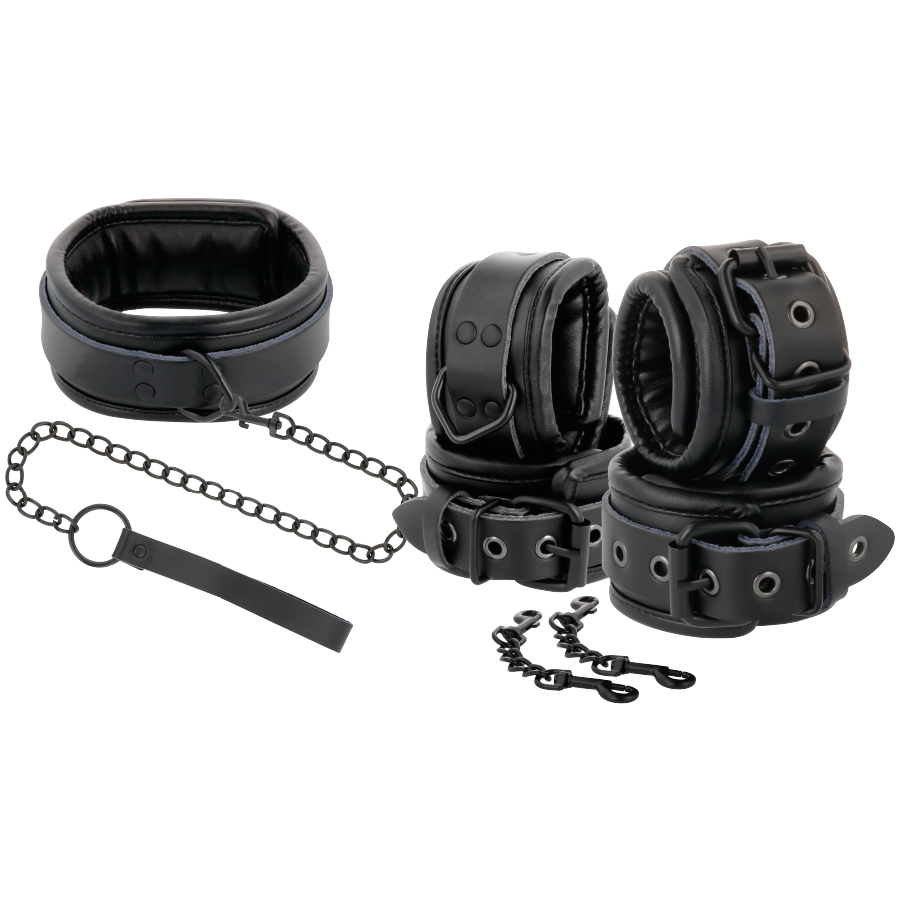 Kit menottes et collier en cuir noir — DARKNESS