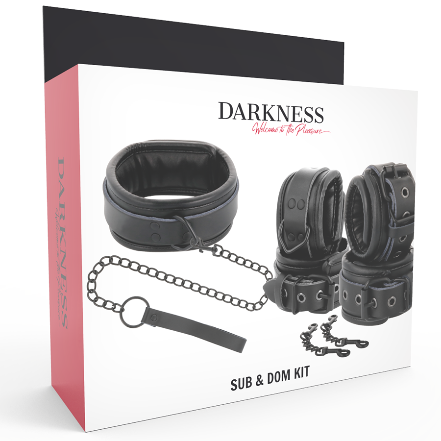 Kit menottes et collier en cuir noir — DARKNESS